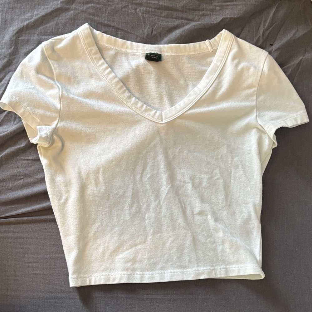 Wild Fable White V-Neck Crop Top